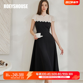 Roey s house 罗衣优雅大摆拼接蕾丝连衣裙2024夏季新款时尚黑色收腰裙子10419