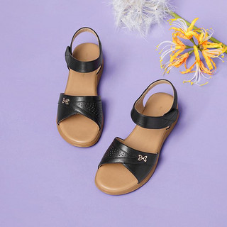 红蜻蜓 夏季女鞋舒适透气坡跟凉鞋魔术贴鱼嘴凉鞋中老年妈妈鞋