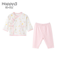哈贝比婴儿套装春秋款男女宝宝0—6月长袖和尚绑带上衣两件装2024年 粉色 60
