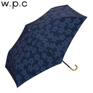 Wpc. WPC春夏晴雨伞 轻量便携可爱金色手柄格子三折晴雨伞 花蕊款mini475-018深蓝