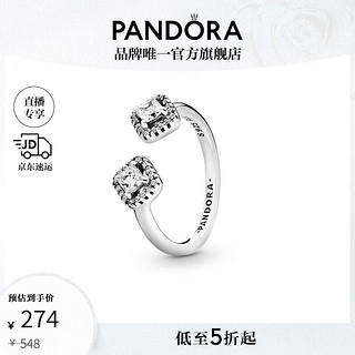 PANDORA 潘多拉 闪亮方形开口戒指女情侣对戒生日礼物送女友 闪亮方形 48mm—8号圈口