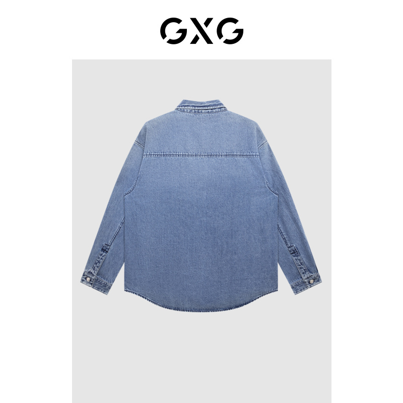 GXG男装 费尔岛系列口袋设计牛仔长袖衬衫2022年冬季