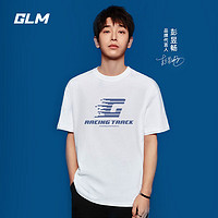 GLM 短袖t恤男纯棉夏季宽松透气青少年休闲潮牌大码T恤 白#JGL深蓝（任选3）