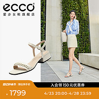 ecco 愛步 涼鞋女鞋 夏季新款粗跟一字帶法式氣質涼鞋 塑雅291383