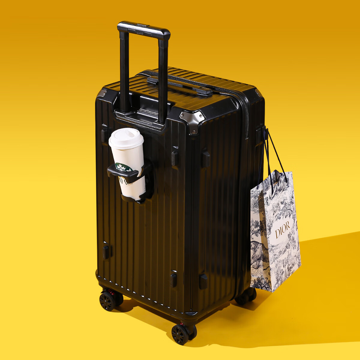 CECE 全新多功能结实耐用行李箱密码旅行箱超大容量拉杆箱男女 经典黑 22寸
