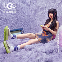 UGG【明星同款】夏季男女同款舒适露趾厚底轮胎底拖鞋 1152680 CCT | 陶土褐白色/毛毛虫绿色 34.5