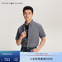 TOMMY HILFIGER 24春夏男牛津纺弹力净色修身短袖衬衫35328 蓝灰色DW5 XXL (：160-180斤)