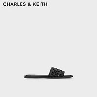 CHARLES&KEITH复古织一字平底外穿拖鞋女CK1-70580199 Black黑色 35