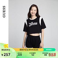 GUESS24年夏季女士经典logo辣妹短款圆领撞色T恤-W4PP85K2Q40 JBLK-黑色 L