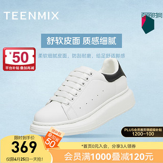 TEENMIX 天美意 女鞋商场同款系带运动小白鞋休闲鞋2024春BI221AM4 白黑色 34