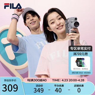 FILA 斐乐 短袖T恤2024春美式复古半袖宽松上衣女打底衫男 豆蔻粉-PK 175/96A/L