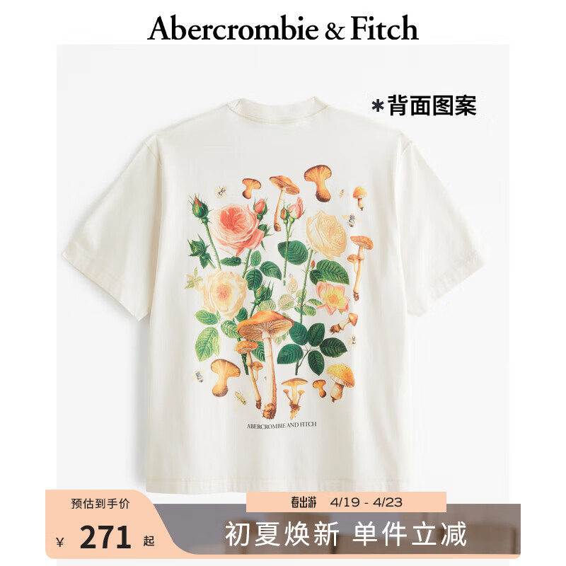 ABERCROMBIE & FITCH男装女装装 24夏季时尚美式风复古图案T恤 KI123-4049 米白色 XS (170/84A)