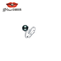 京润珍珠 京润 画堂 银S925海水珍珠戒指8-8.5mm黑色正圆形 8-8.5mm