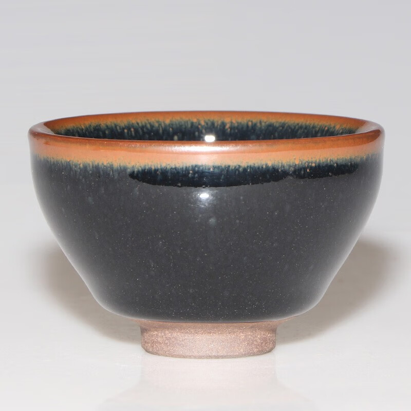 建缘天成 建盏茶杯油滴鹧鸪斑百花兔毫陶瓷杯原矿釉品茗杯精致小盏一口杯 1只乌金釉小束口6.8x4.5