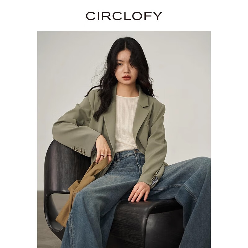 CIRCLOFY【五百】 西装小外套女装2024春秋季设计感休闲西服外套 摩洛哥橄榄 XS 100斤以下