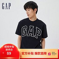 Gap 蓋璞 男裝2024夏新款撞色logo圓領短袖T恤純棉上衣544465 藏青色 175/96A(L) 亞洲尺碼