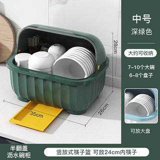 德梵蒂德国进口品质碗碟架厨房筷收纳箱沥水柜带盖餐具盒放置物家用台面 中号深绿