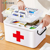 bicoy 百草园 医药箱家用双层透明药品收纳箱 家庭白色双层药箱 白色双层药箱