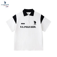 U.S. POLO ASSN.US POLO男童上衣中大童2024夏季儿童短袖翻领T恤休闲洋气polo衫 白色/黑色 120cm