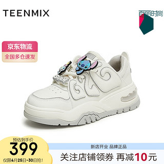 TEENMIX 天美意 女鞋史迪奇联名女板鞋CNE20AM4 白银色 35