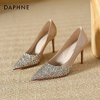 DAPHNE 達芙妮 裸色高跟鞋2024夏季新款淺口女設計感小眾氣質新娘婚鞋單鞋