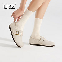 UBZ皮面勃肯鞋女士2024年春季白色软底豆豆鞋一脚蹬博肯单鞋子 象牙白 37