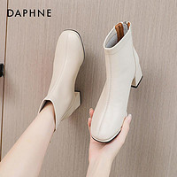 DAPHNE 達芙妮 短靴女2023年新款女鞋馬丁靴女秋冬加絨靴米白色瘦瘦靴