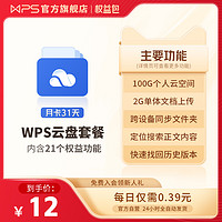 WPS云盘套餐月卡31天官方正版会员 网盘云空间100G扩容批量下载