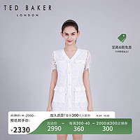 Ted Baker2024春夏女士蕾丝连衣裙珍珠饰边V领短款静奢千金风C41004 白色 3