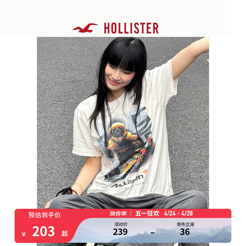 HOLLISTER【赛车系列】24夏迈凯伦短袖T恤男女KI323-4137 米白色 XS (170/84A)