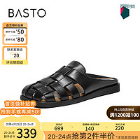 BASTO 百思图 2024夏季简约时尚休闲穆勒拖平跟女拖鞋M3051BH4 黑色 39