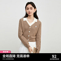 LEDIN 乐町 短款小开衫女外搭粉色兔兔肌理感毛衣外套 卡其（） S