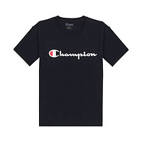 Champion草写logo纯色圆领短袖T恤 深黑色 GT23H-Y06794-003