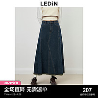 LEDIN 乐町 [预]乐町新品开叉嵌褶复古牛仔长裙2023年秋冬休闲时尚女生半身裙