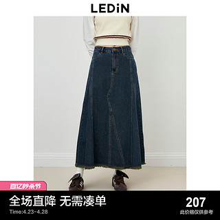 LEDIN 乐町 [预]乐町新品开叉嵌褶复古牛仔长裙2023年秋冬休闲时尚女生半身裙