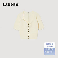 SANDRO2024春夏女装花型纽扣装饰短款白色针织上衣SFPPU02328 10/白色 0
