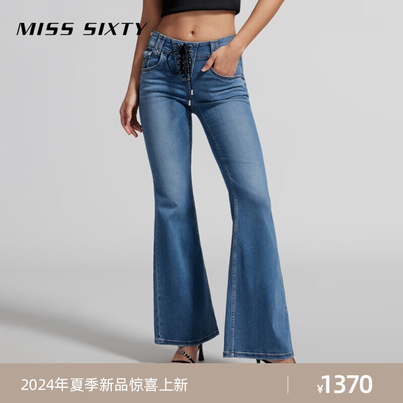 MISS SIXTY2024夏季牛仔裤女含醋酸系带拉链微喇叭复古风显瘦 中蓝-常规 24