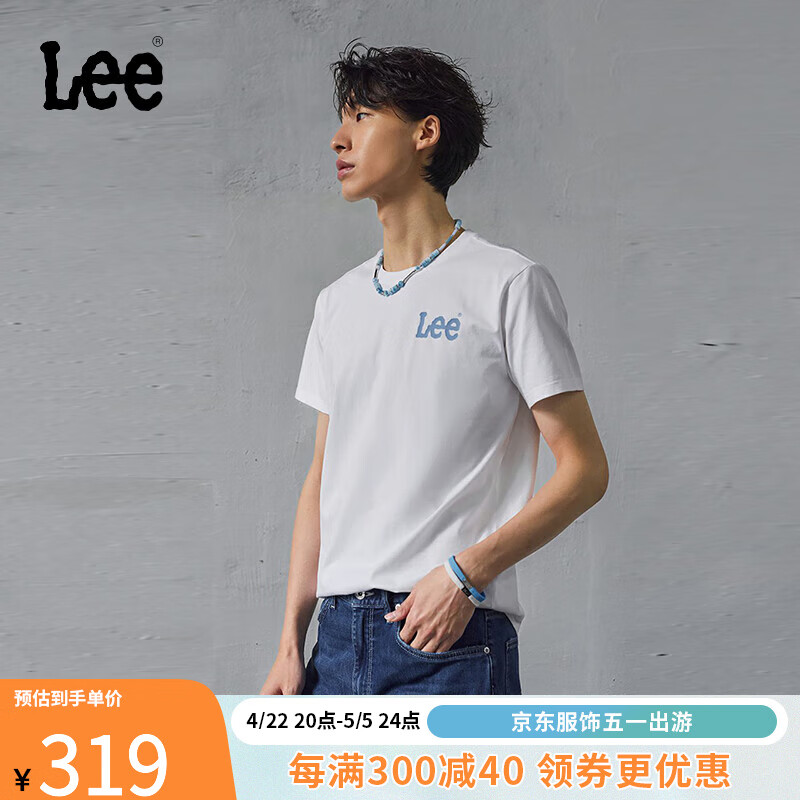 Lee24春夏修身版圆领Logo印花男短袖T恤LMT007521K99 白色 M