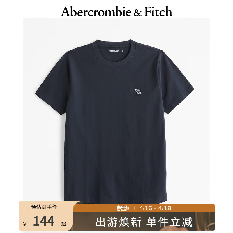 ABERCROMBIE & FITCH男装女装装 24春夏小麋鹿纯色圆领短袖T恤 358206-1 海军蓝 L (180/108A)