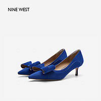 NINE WEST 玖熙 尖头蝴蝶结浅口单鞋甜美风高跟鞋 NH353049SK 银河钴蓝36