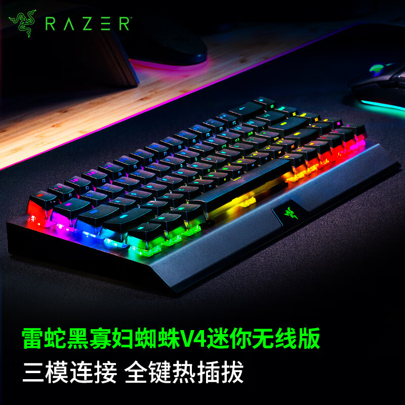 雷蛇（Razer）黑寡妇蜘蛛V4系列游戏机械键盘 RGB灯效带多功能自定义按键旋钮线性段落可选 黑寡妇蜘蛛V4迷你无线（三模连接 全键热插拔)