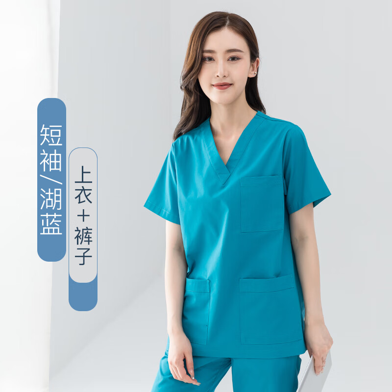 纯声洗手衣手术室女医生长短袖夏季薄款男纯棉刷手手术服医护士工作服 女款医生兰短袖（含裤子） S
