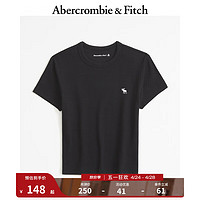 ABERCROMBIE & FITCH女装 24春夏休闲百搭小麋鹿紧身短袖圆领T恤 358176-1 黑色2 刺绣标识 S (165/92A)