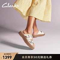 Clarks其乐街头系列女鞋夏季摩登时尚金属搭扣厚底饼干凉拖鞋 白色 261764304 35.5