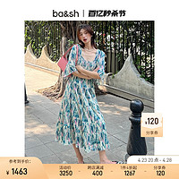 ba&sh; 巴安斯 2023夏季新款油画印花甜美长裙方领露背百褶连衣裙1E23TEOL