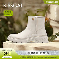 KISSCAT 接吻猫 棉鞋冬季新款时尚潮流防水短靴子休闲加绒加厚防滑雪地靴女