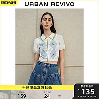 UR 2023夏季新款女装时尚撞色菱格蝴蝶结拼接针织外套UWU932055