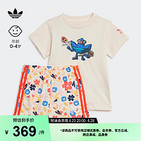adidas印花运动短袖套装女婴童夏季阿迪达斯三叶草IR9640 乳白/橙红/蓝/黄 80CM