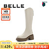 BeLLE 百丽 粗跟增高弹力靴女商场同款V口瘦瘦靴A2U1DDG3 米色-单里 35