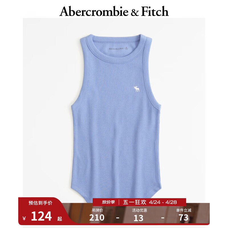 ABERCROMBIE & FITCH女装 24春夏U型领美式风罗纹纯色百搭内搭背心 358094-1 蓝色 XL (170/112A)